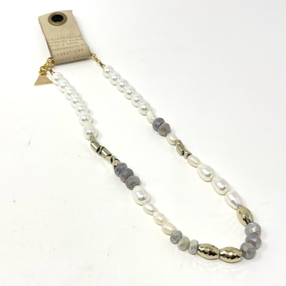 Anthropologie Jewelry - New Anthropologie x Serefina Beaded Pearl Gray Stone Necklace